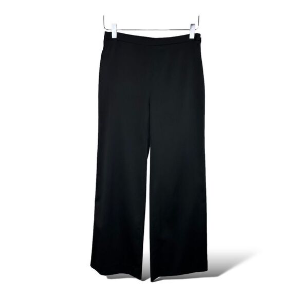 Laundry by Shelli Segal Black Satin‎ Flat Front Wide Leg Evening Pants Sz 2 - Picture 1 of 11